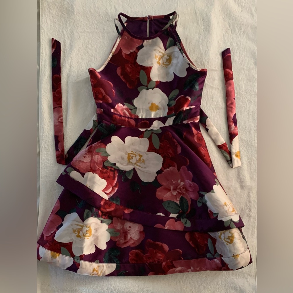 SPEECHLESS Kids Girls Burgundy Floral Roses Flower Dress Size 12